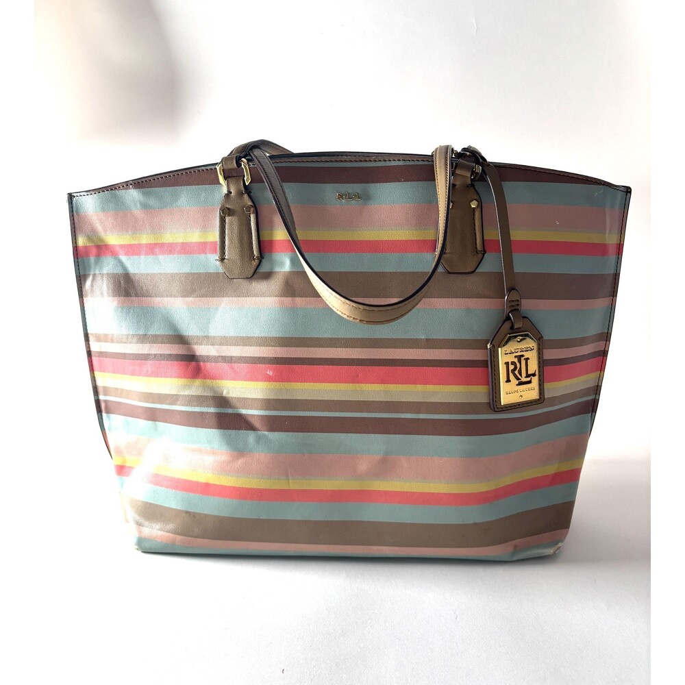 Lauren Ralph Lauren Vintage Pastel Stripes Beach Tote Bag, 90s Designer